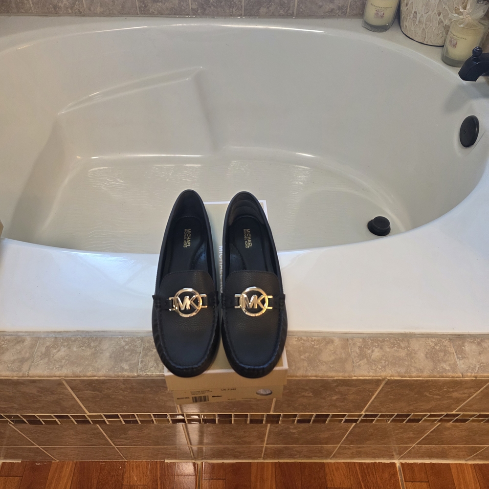 Michael Kors Black Loafers with Gold Logo